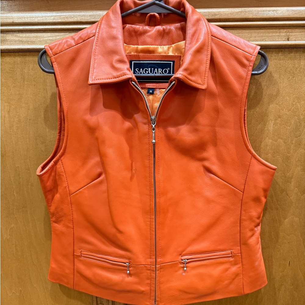 Saguaro Women's Vibrant Orange Leather Vest